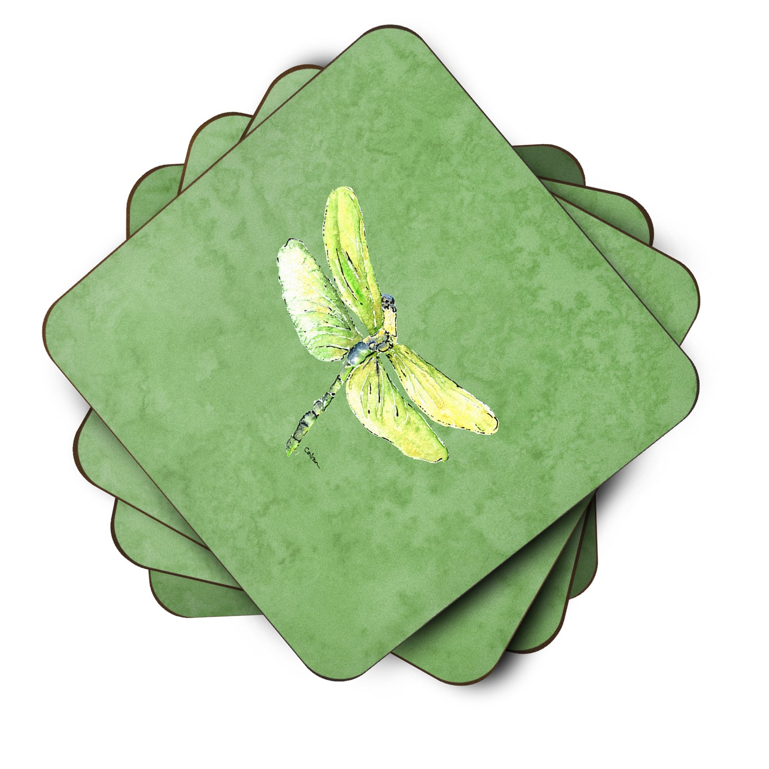 Set of 4 Dragonfly on Avacado Foam Coasters - the-store.com