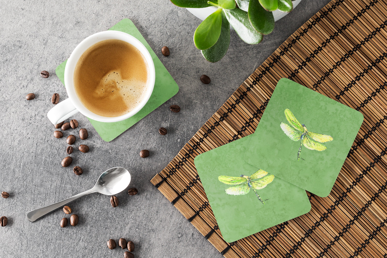 Set of 4 Dragonfly on Avacado Foam Coasters - the-store.com