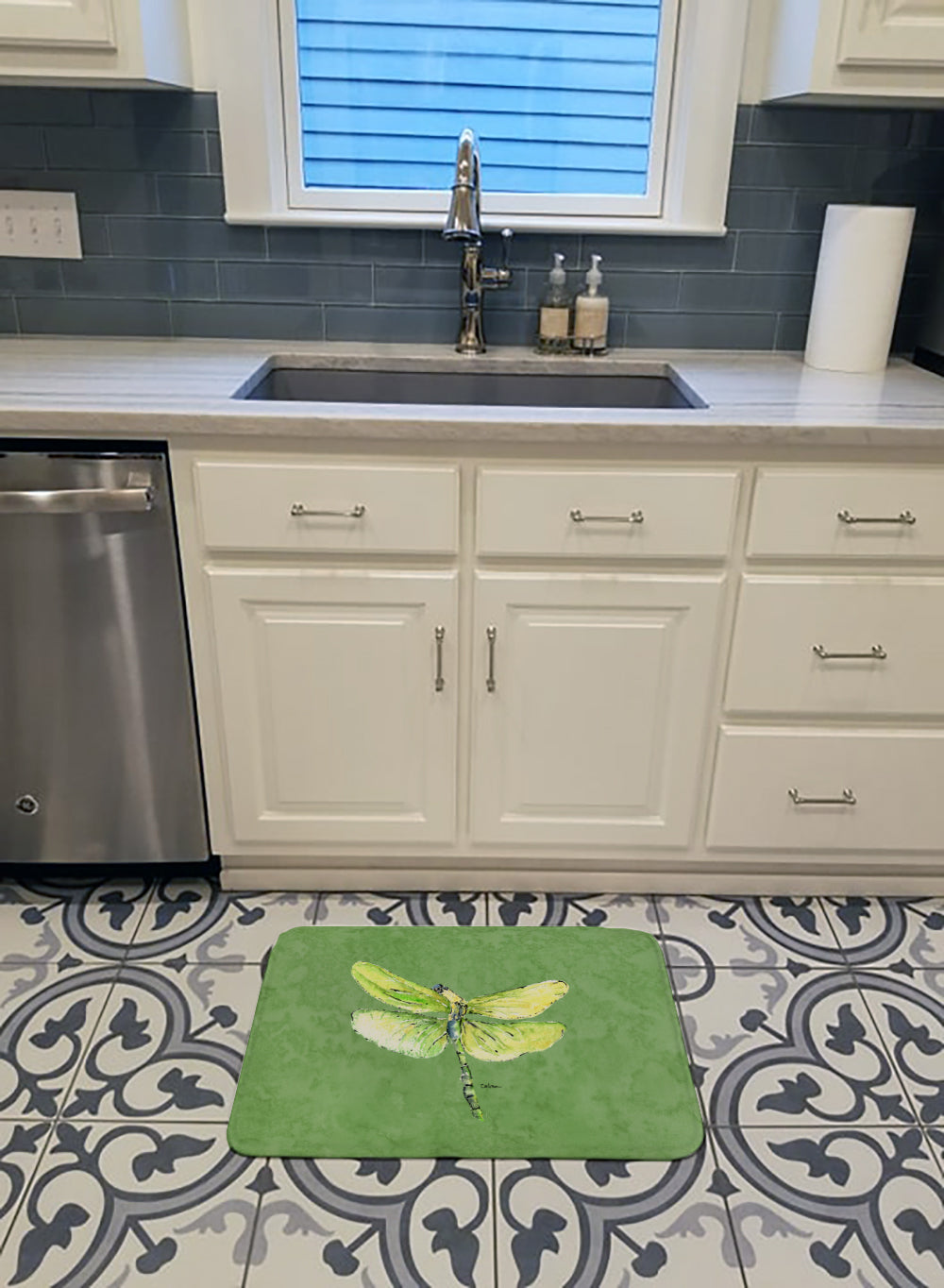 Dragonfly on Avacado Machine Washable Memory Foam Mat 8864RUG - the-store.com