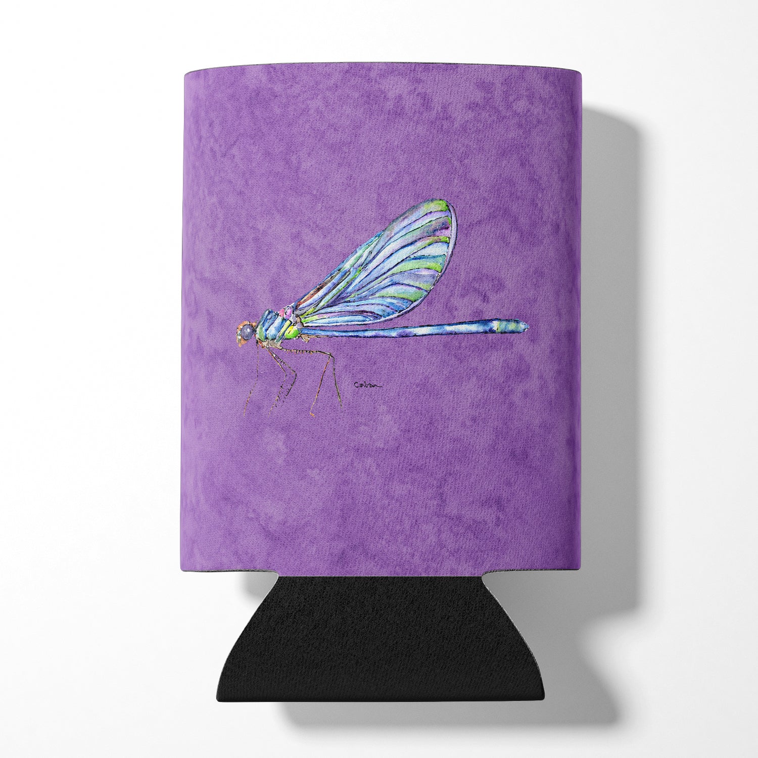 Dragonfly on Purple Can or Bottle Beverage Insulator Hugger.