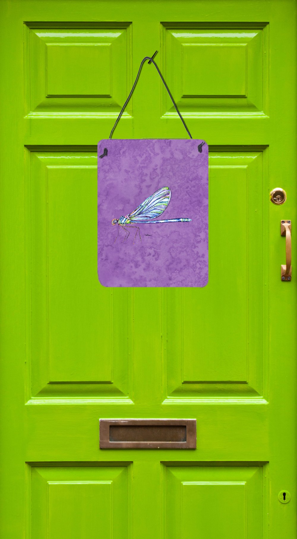 Dragonfly on Purple Aluminium Metal Wall or Door Hanging Prints by Caroline's Treasures