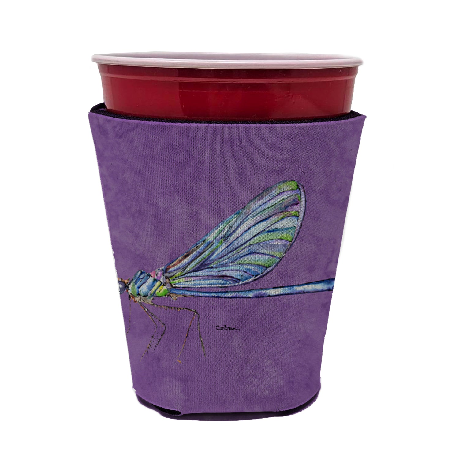 Dragonfly on Purple Red Cup Beverage Insulator Hugger  the-store.com.