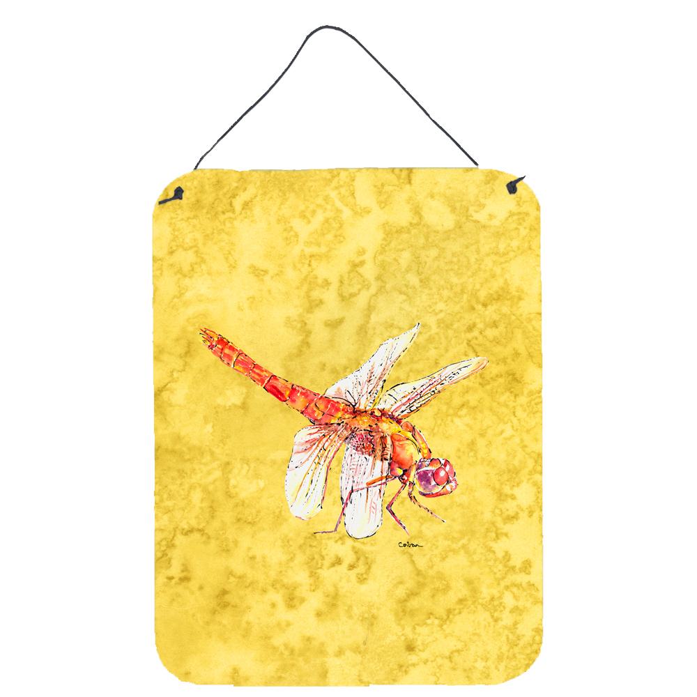 Dragonfly on Yellow Aluminium Metal Wall or Door Hanging Prints by Caroline's Treasures