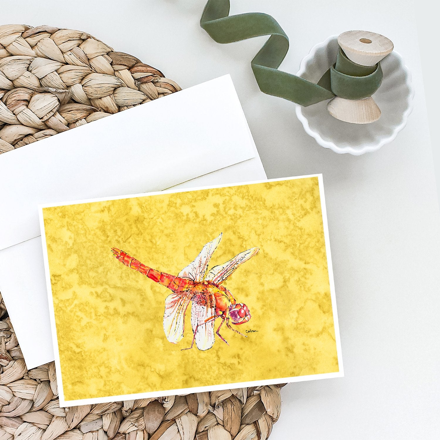 Buy this Dragonfly on Yellow Greeting Cards and Envelopes Pack of 8