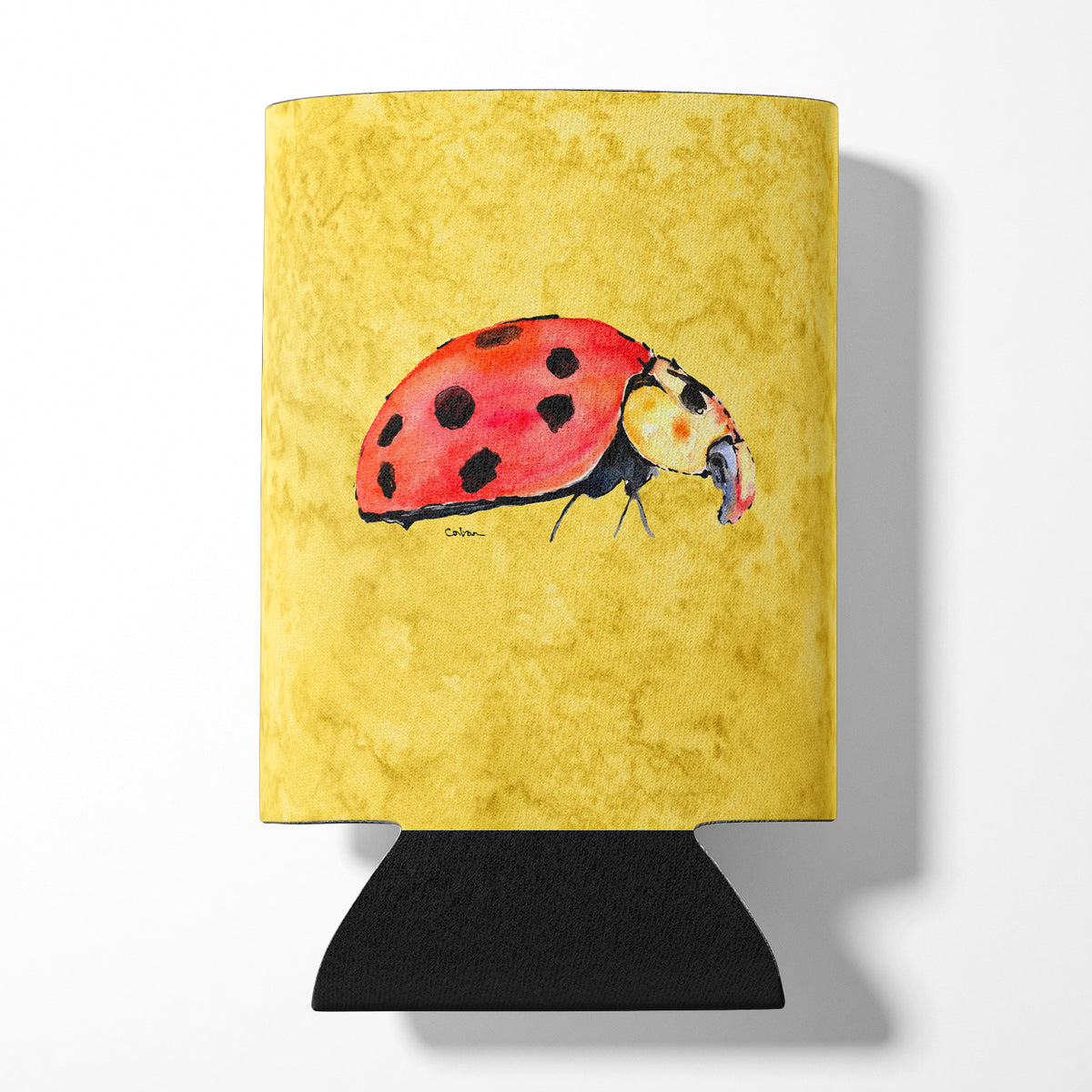 Lady Bug on Yellow Can or Bottle Beverage Insulator Hugger.