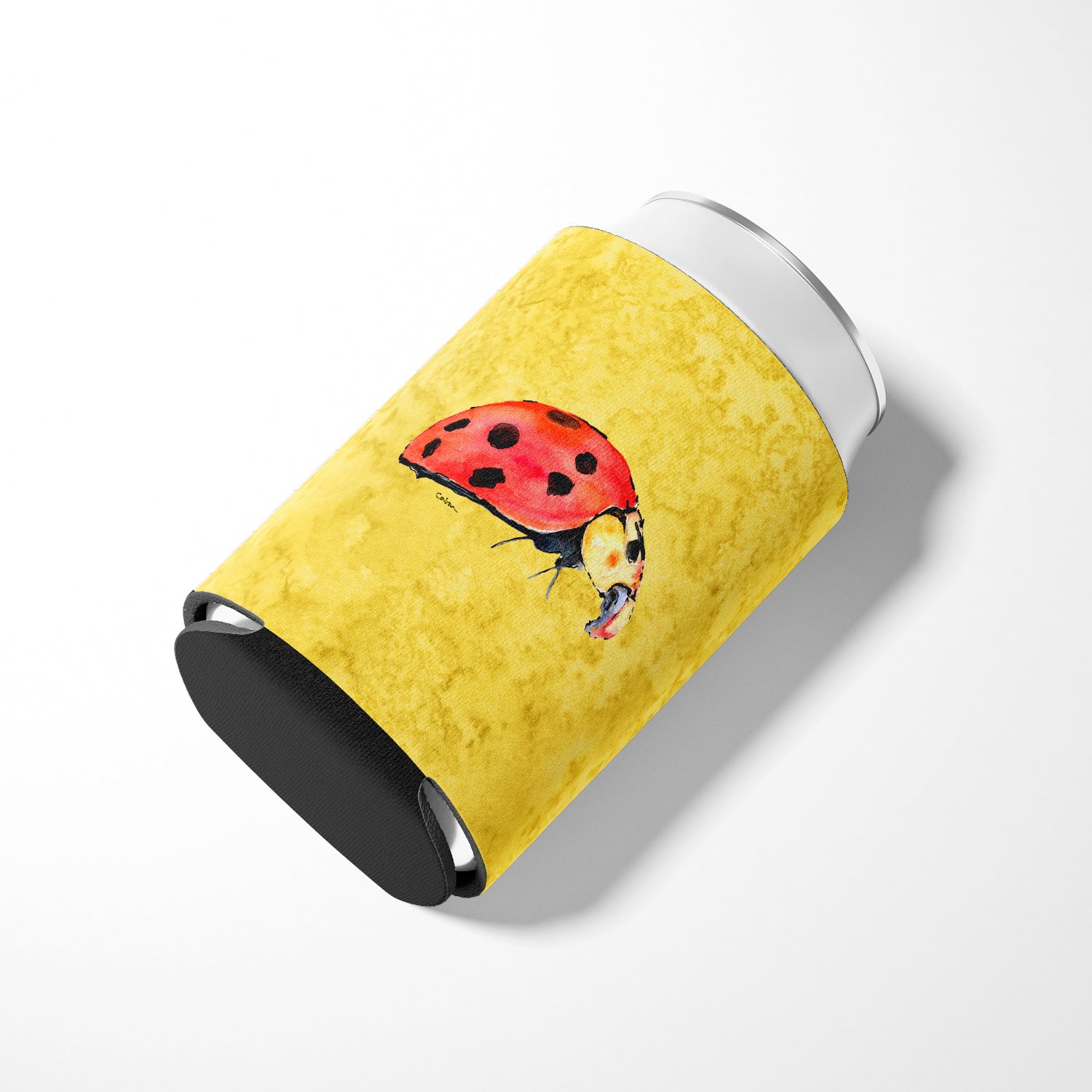 Lady Bug on Yellow Can or Bottle Beverage Insulator Hugger.