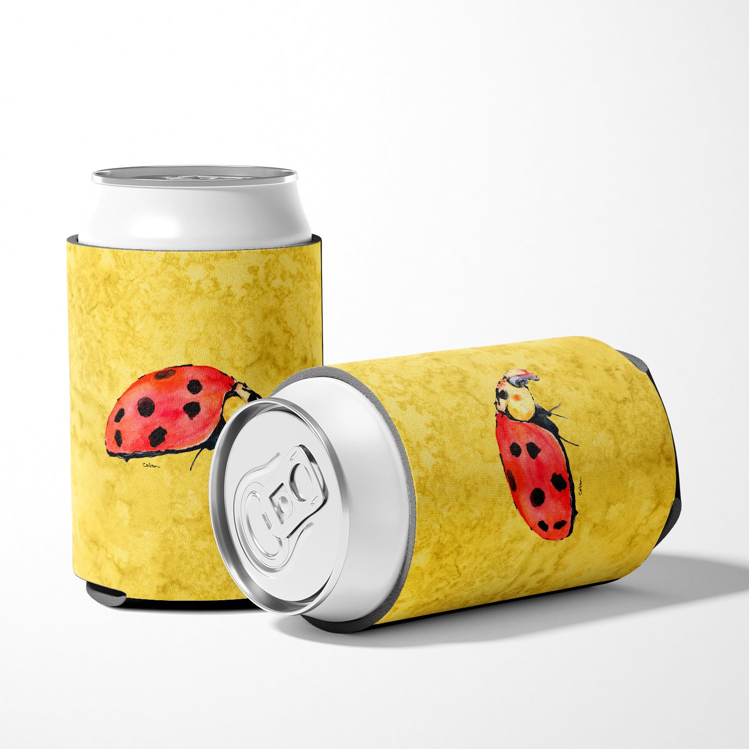 Lady Bug on Yellow Can or Bottle Beverage Insulator Hugger.