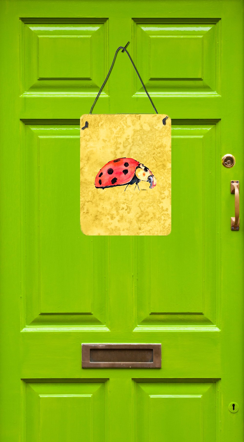 Lady Bug on Yellow Aluminium Metal Wall or Door Hanging Prints by Caroline's Treasures