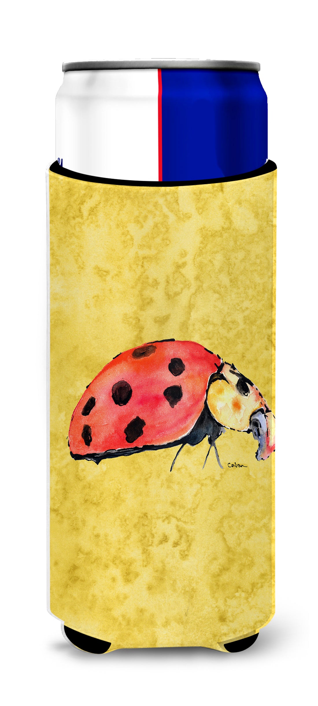 Lady Bug on Yellow Ultra Beverage Insulators for slim cans 8867MUK.