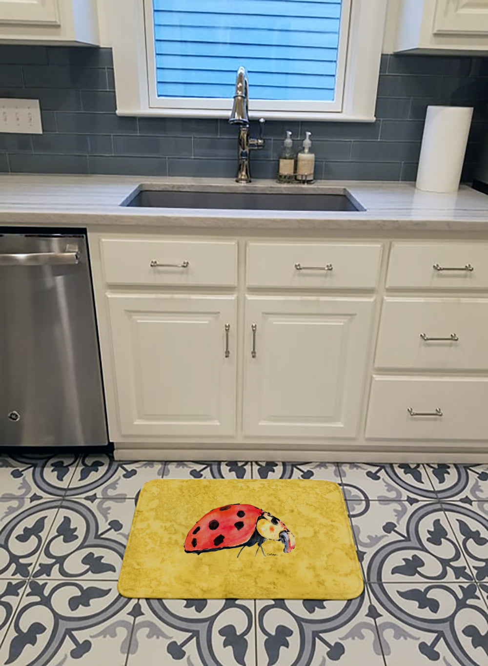 Lady Bug on Yellow Machine Washable Memory Foam Mat 8867RUG - the-store.com