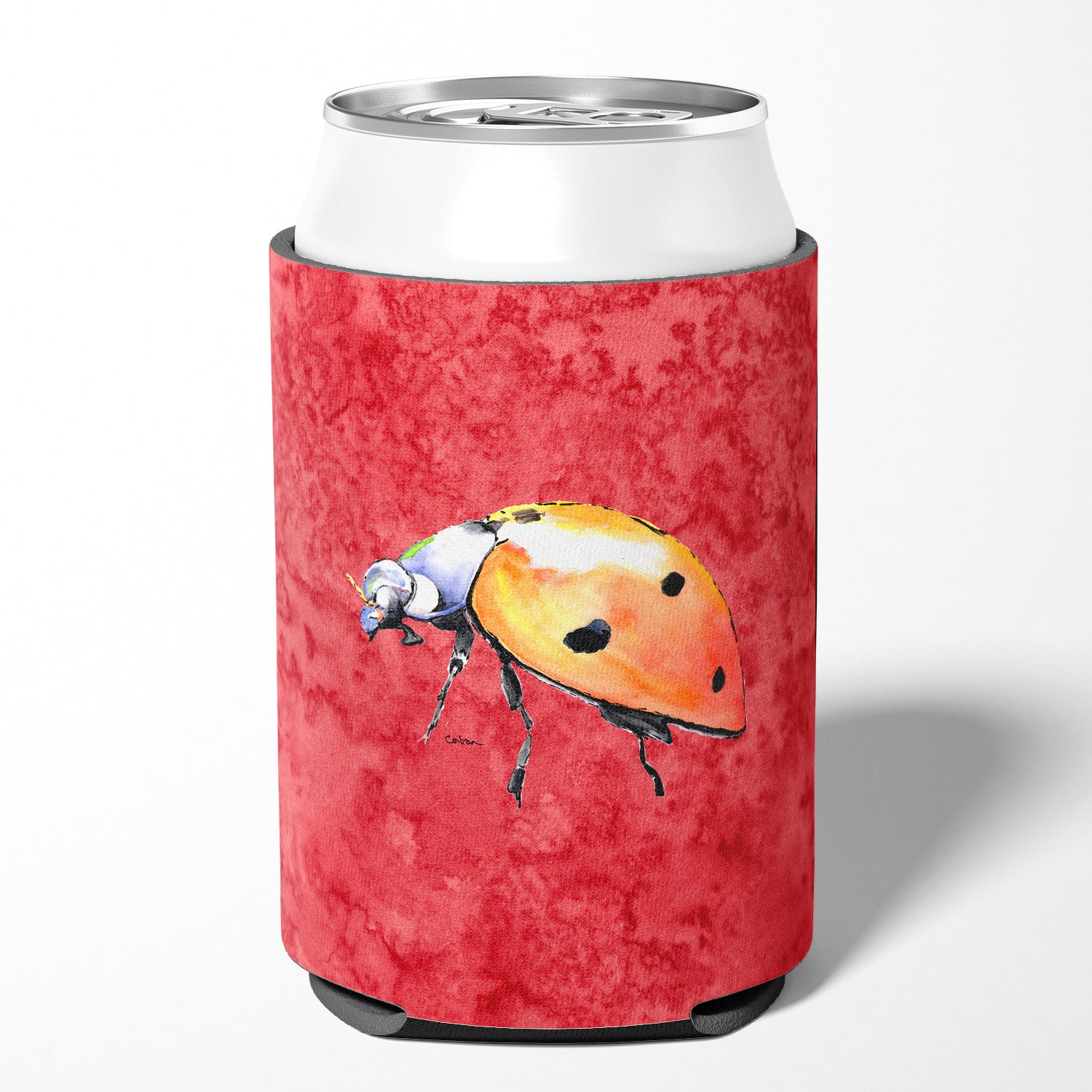 Lady Bug on Red Can or Bottle Beverage Insulator Hugger.