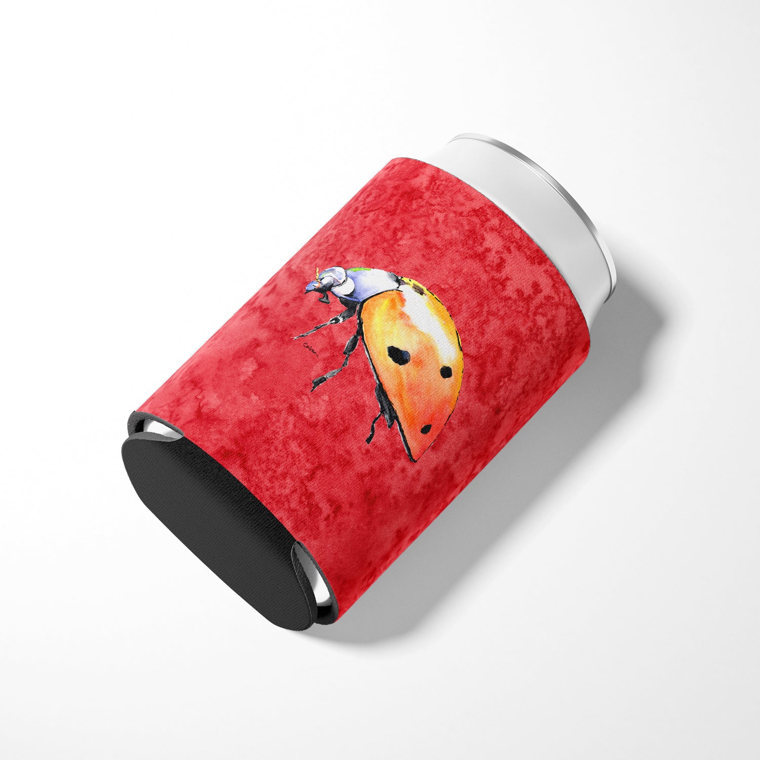 Lady Bug on Red Can or Bottle Beverage Insulator Hugger.