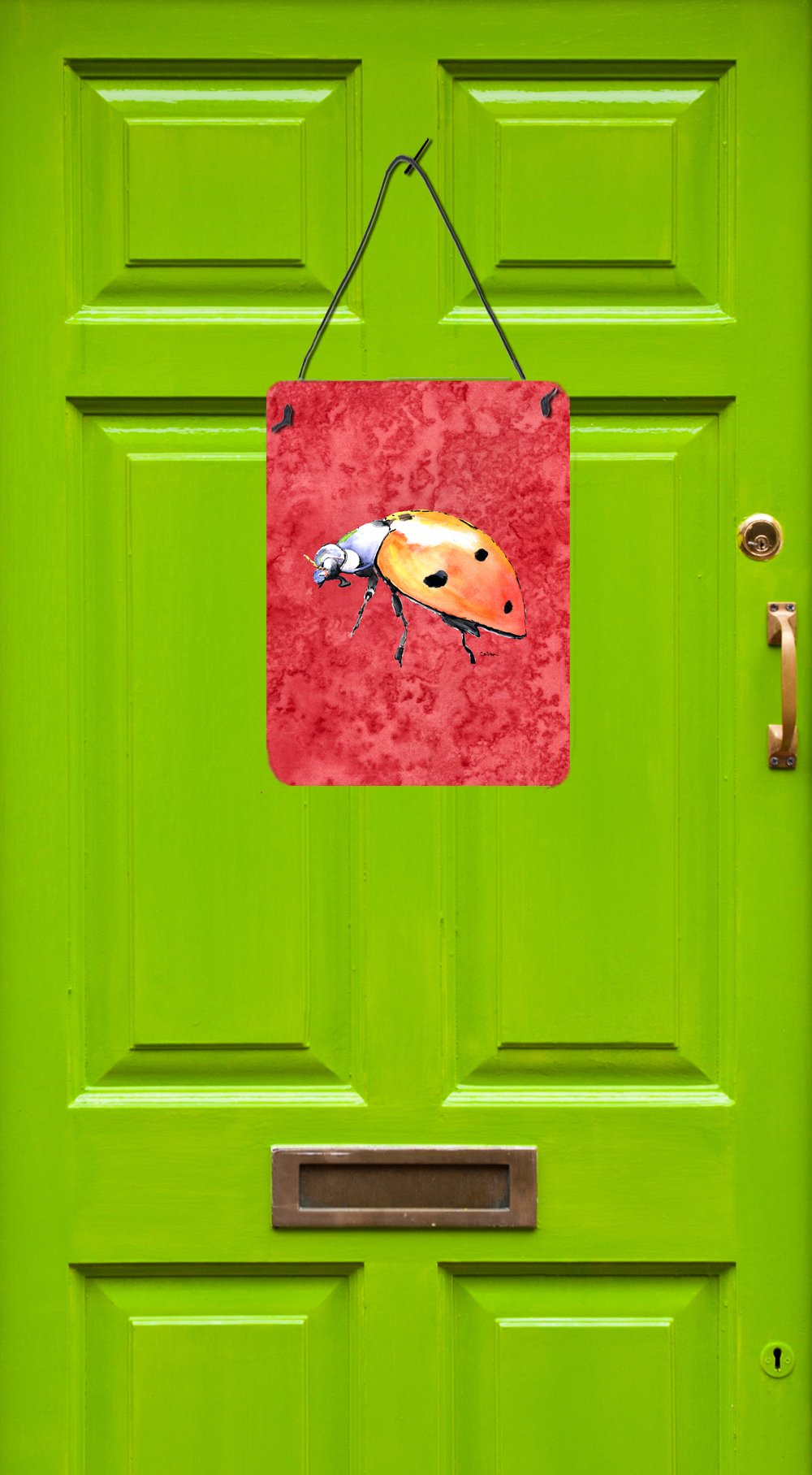 Lady Bug on Red Aluminium Metal Wall or Door Hanging Prints by Caroline's Treasures