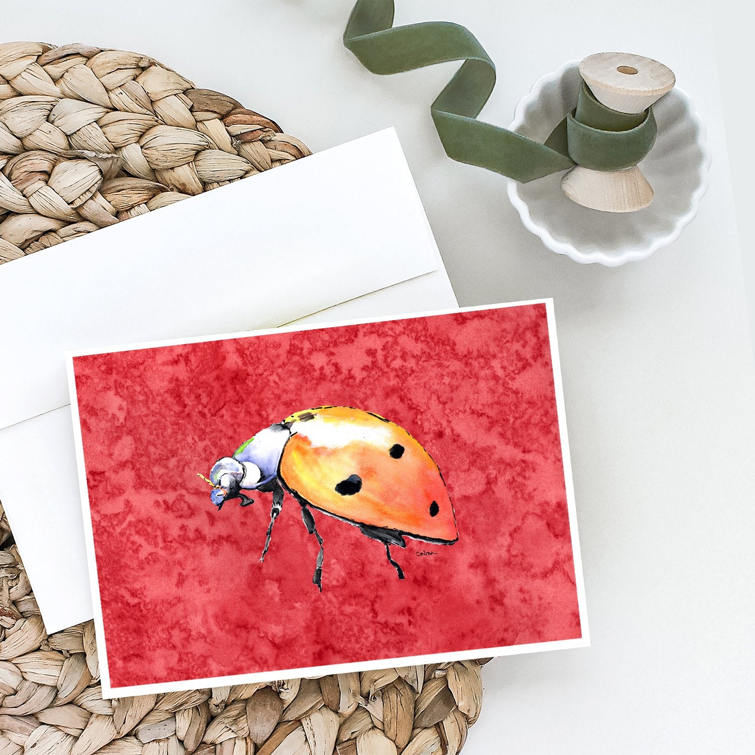 Lady Bug on Red Greeting Cards and Envelopes Pack of 8 - the-store.com