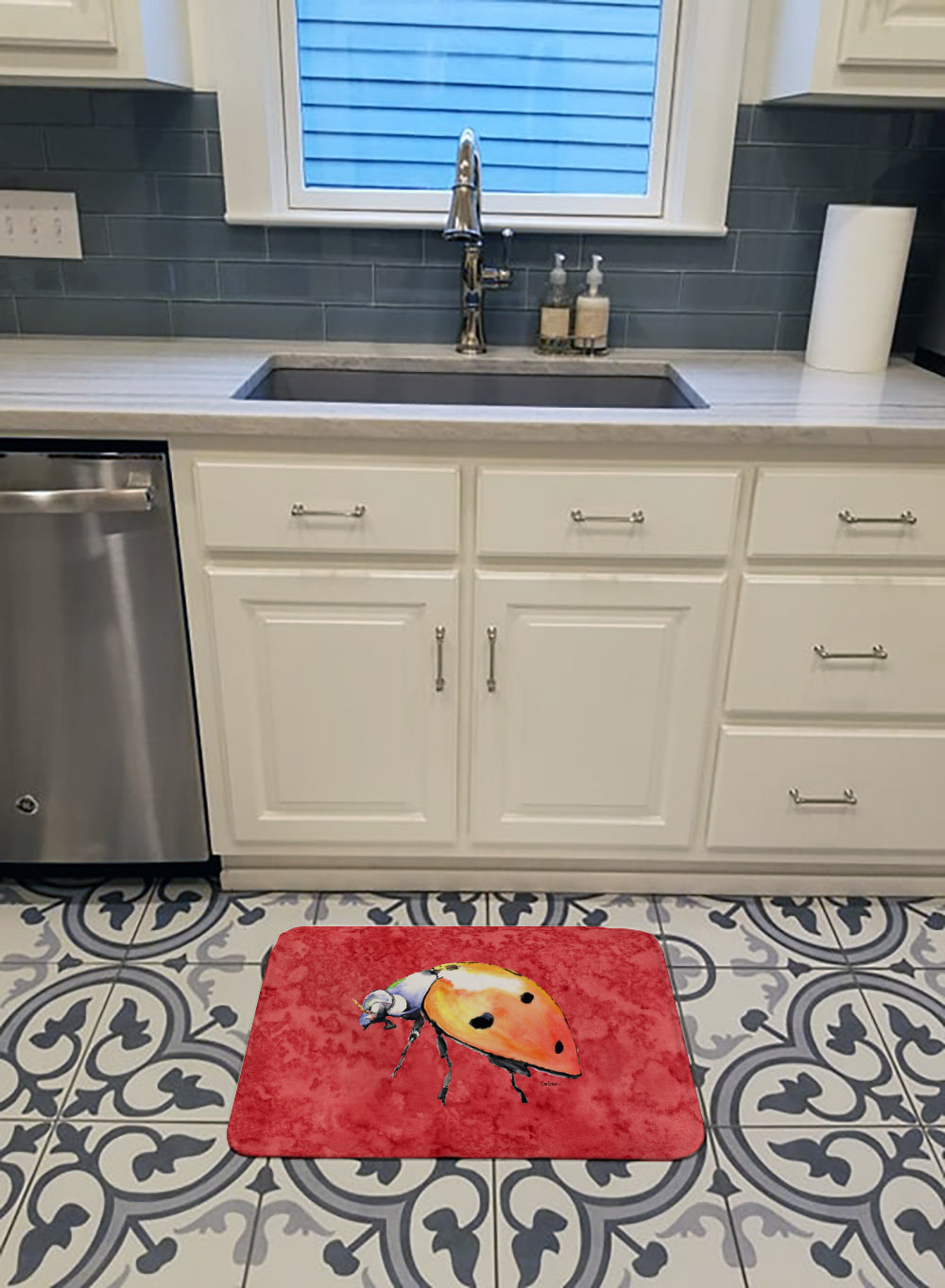 Lady Bug on Red Machine Washable Memory Foam Mat 8868RUG - the-store.com