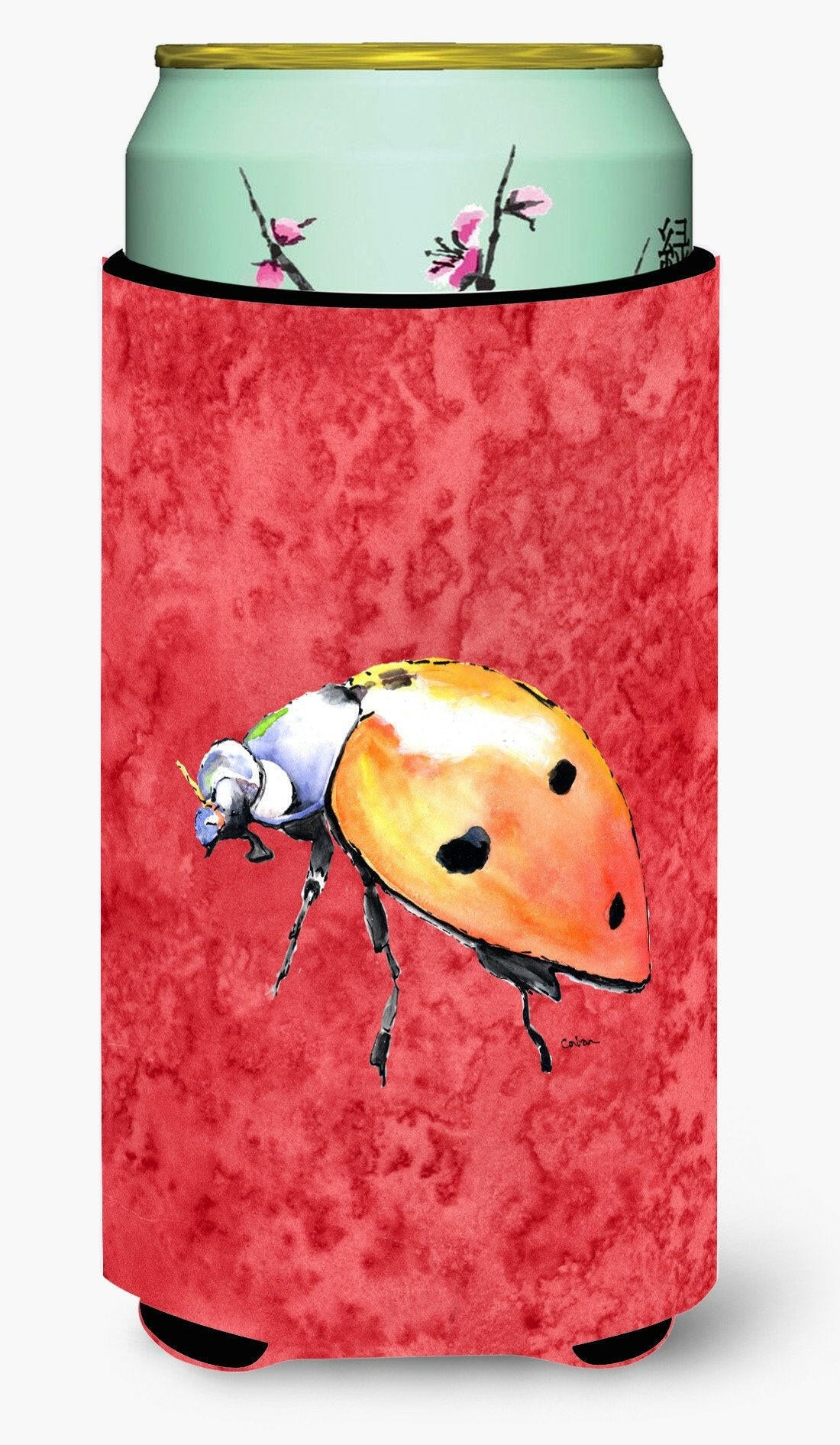 Lady Bug on Red  Tall Boy Beverage Insulator Beverage Insulator Hugger by Caroline's Treasures