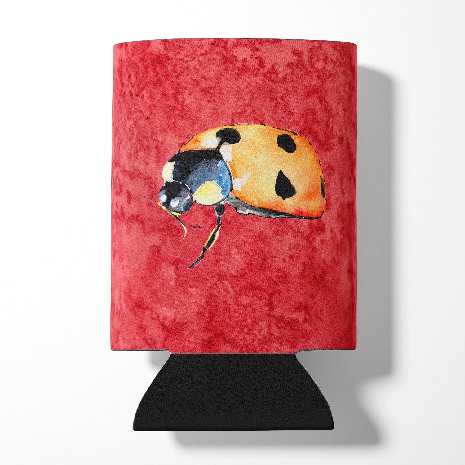 Lady Bug on Red Can or Bottle Beverage Insulator Hugger.