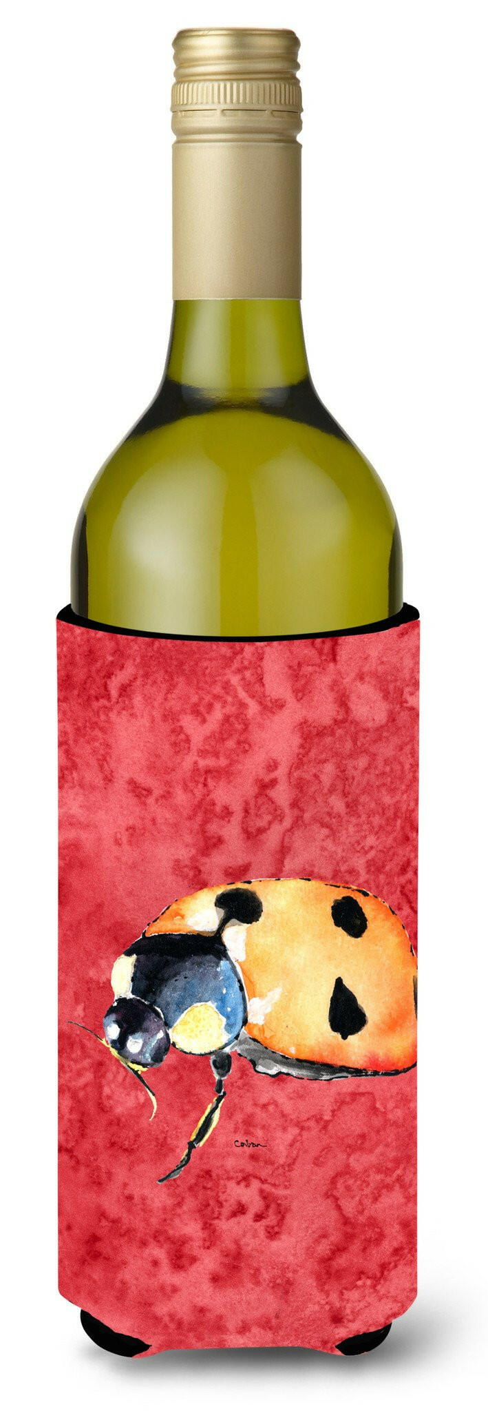 Lady Bug on Red Wine Bottle Beverage Insulator Beverage Insulator Hugger 8869LITERK by Caroline&#39;s Treasures