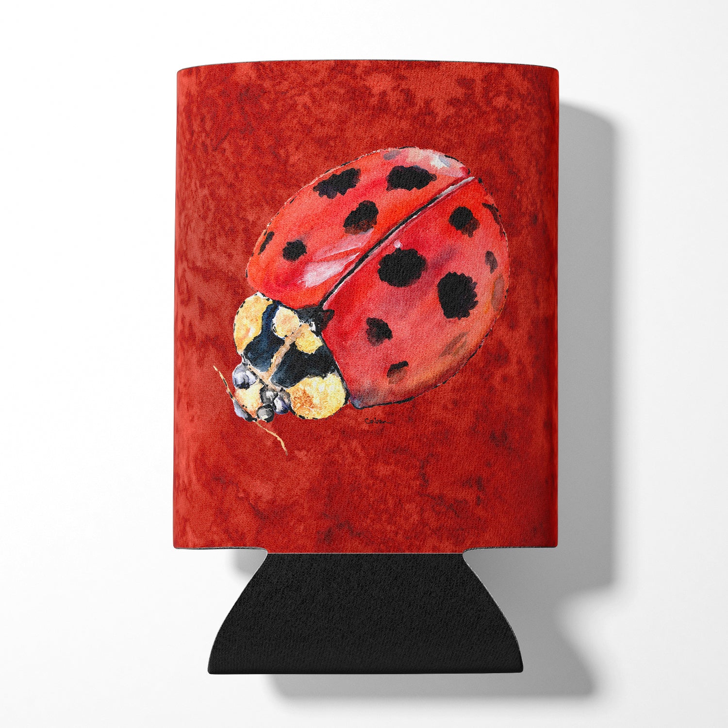 Lady Bug on Deep Red Can or Bottle Beverage Insulator Hugger.