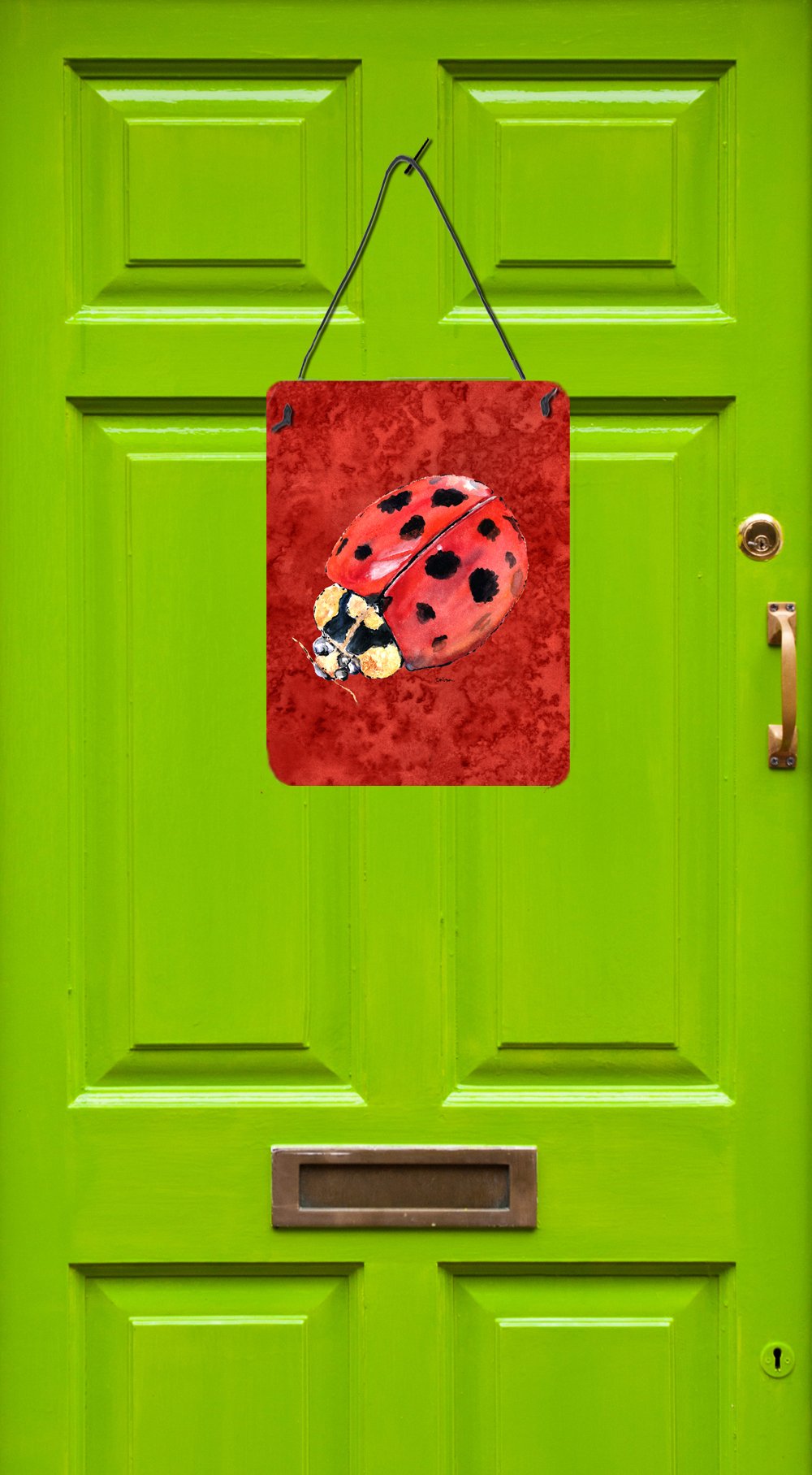 Lady Bug on Deep Red Aluminium Metal Wall or Door Hanging Prints by Caroline's Treasures