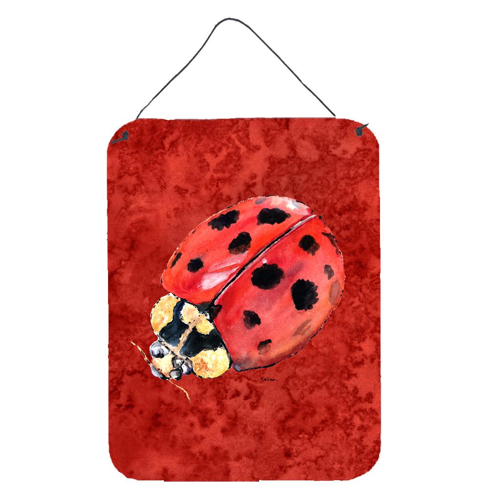 Lady Bug on Deep Red Aluminium Metal Wall or Door Hanging Prints by Caroline's Treasures