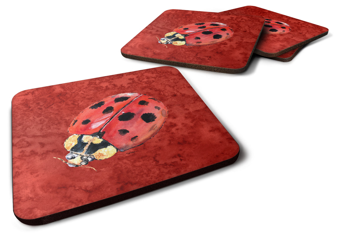 Set of 4 Lady Bug on Deep Red Foam Coasters - the-store.com