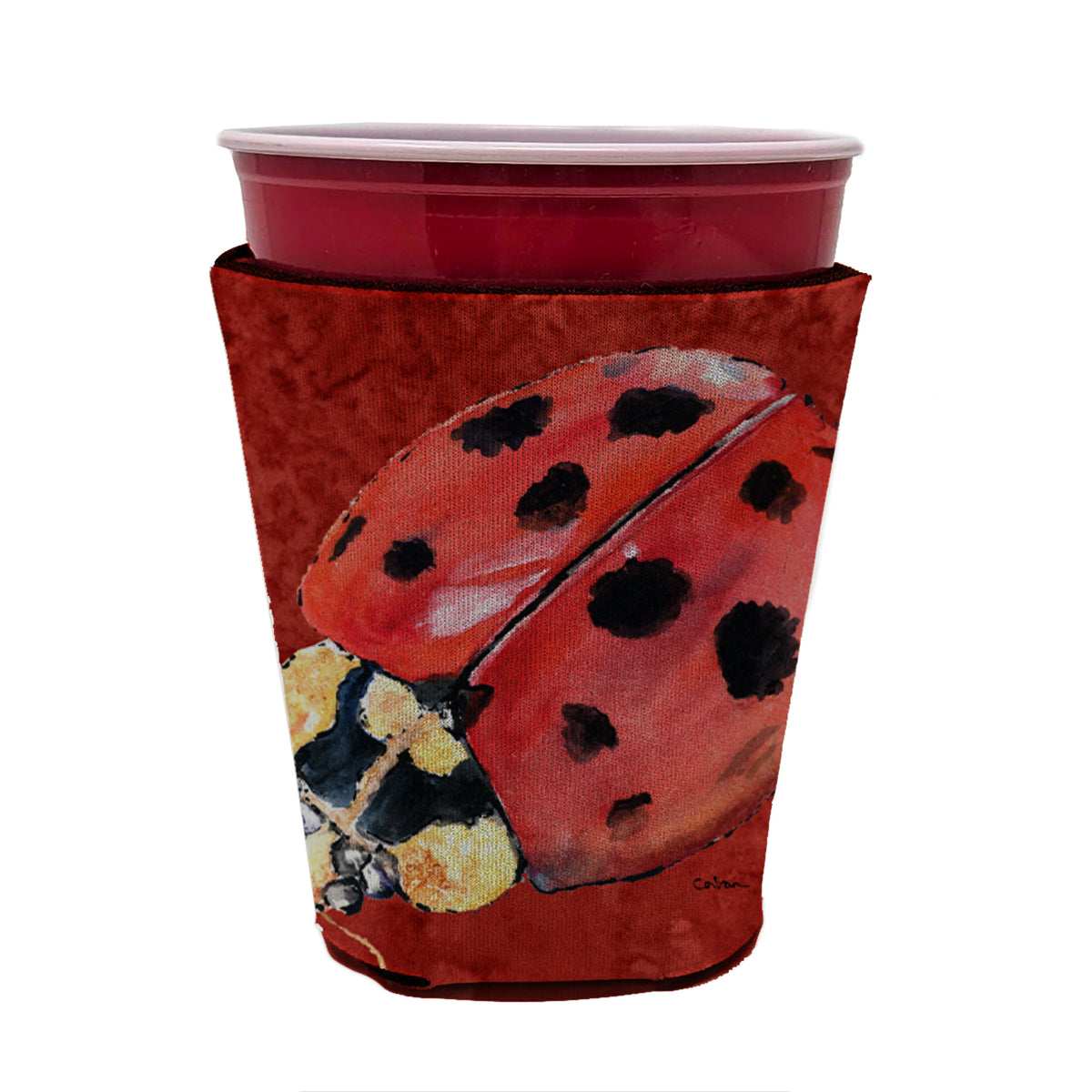 Lady Bug on Deep Red Red Cup Beverage Insulator Hugger  the-store.com.