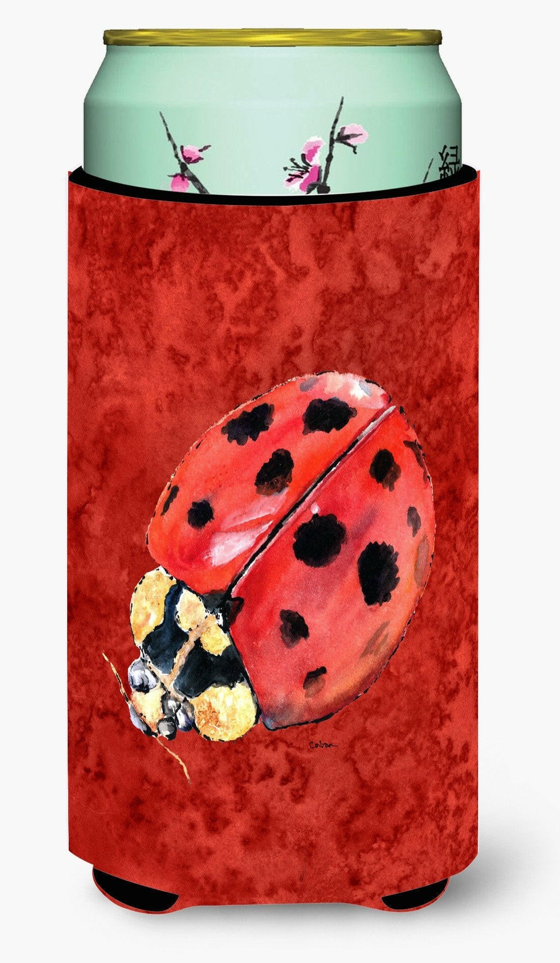 Lady Bug on Deep Red  Tall Boy Beverage Insulator Beverage Insulator Hugger by Caroline&#39;s Treasures