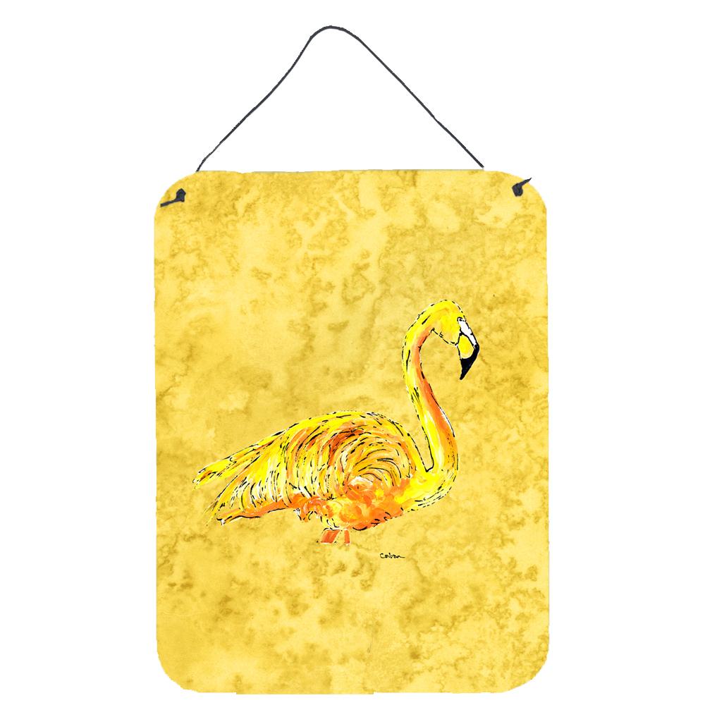 Flamingo on Yellow Aluminium Metal Wall or Door Hanging Prints by Caroline's Treasures