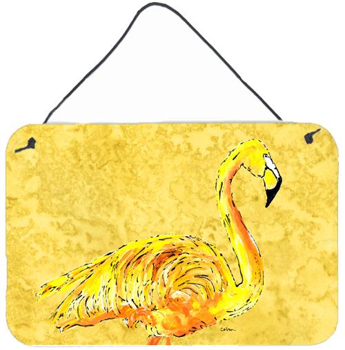 Flamingo on Yellow Aluminium Metal Wall or Door Hanging Prints by Caroline&#39;s Treasures