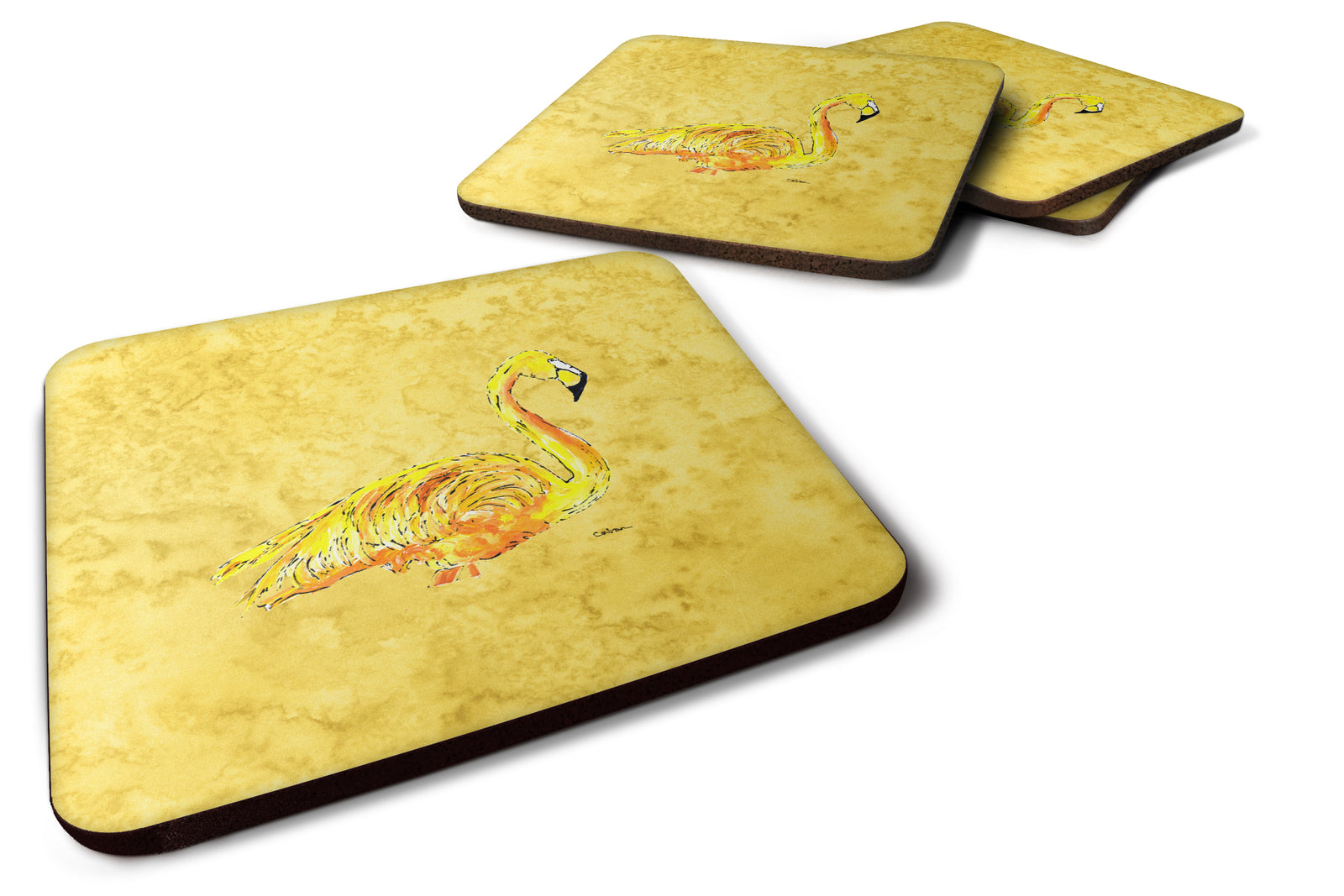 Set of 4 Flamingo on Yellow Foam Coasters - the-store.com