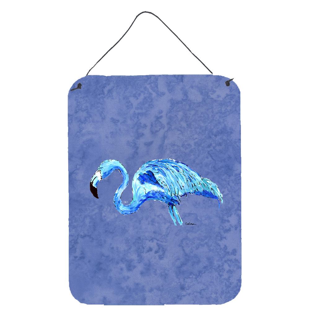 Flamingo On Slate Blue Aluminium Metal Wall or Door Hanging Prints by Caroline's Treasures