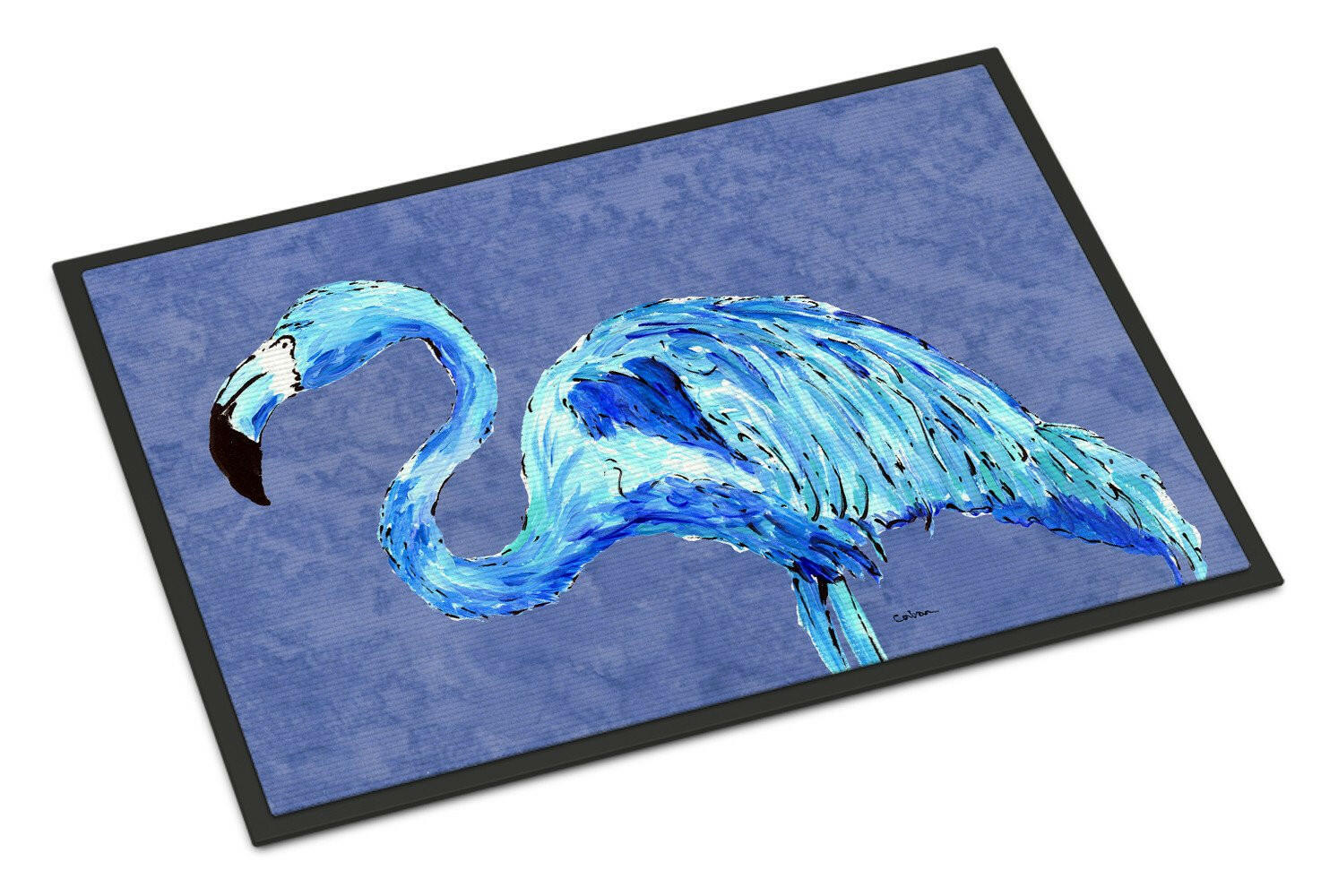 Flamingo On Slate Blue Indoor or Outdoor Mat 24x36 Doormat - the-store.com