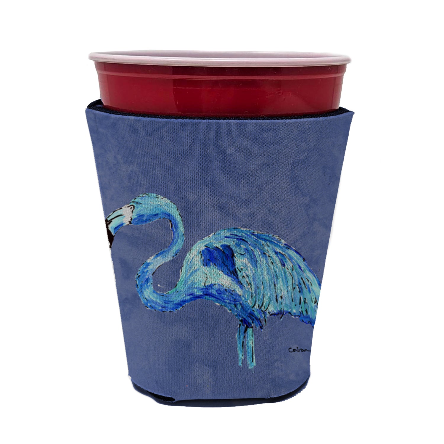 Flamingo On Slate Blue Red Cup Beverage Insulator Hugger  the-store.com.