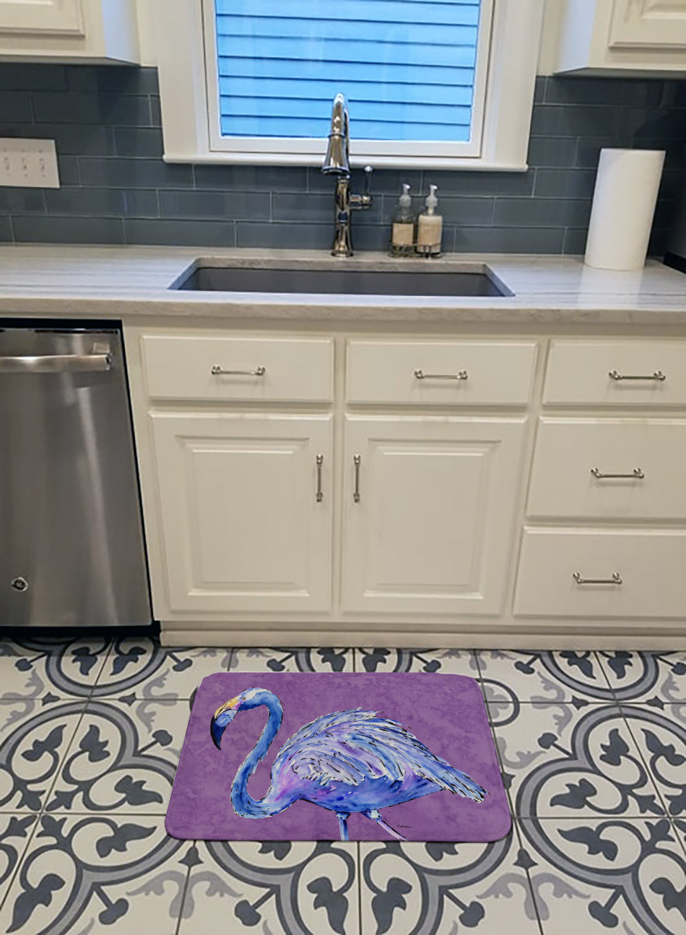 Flamingo on Purple Machine Washable Memory Foam Mat 8874RUG - the-store.com