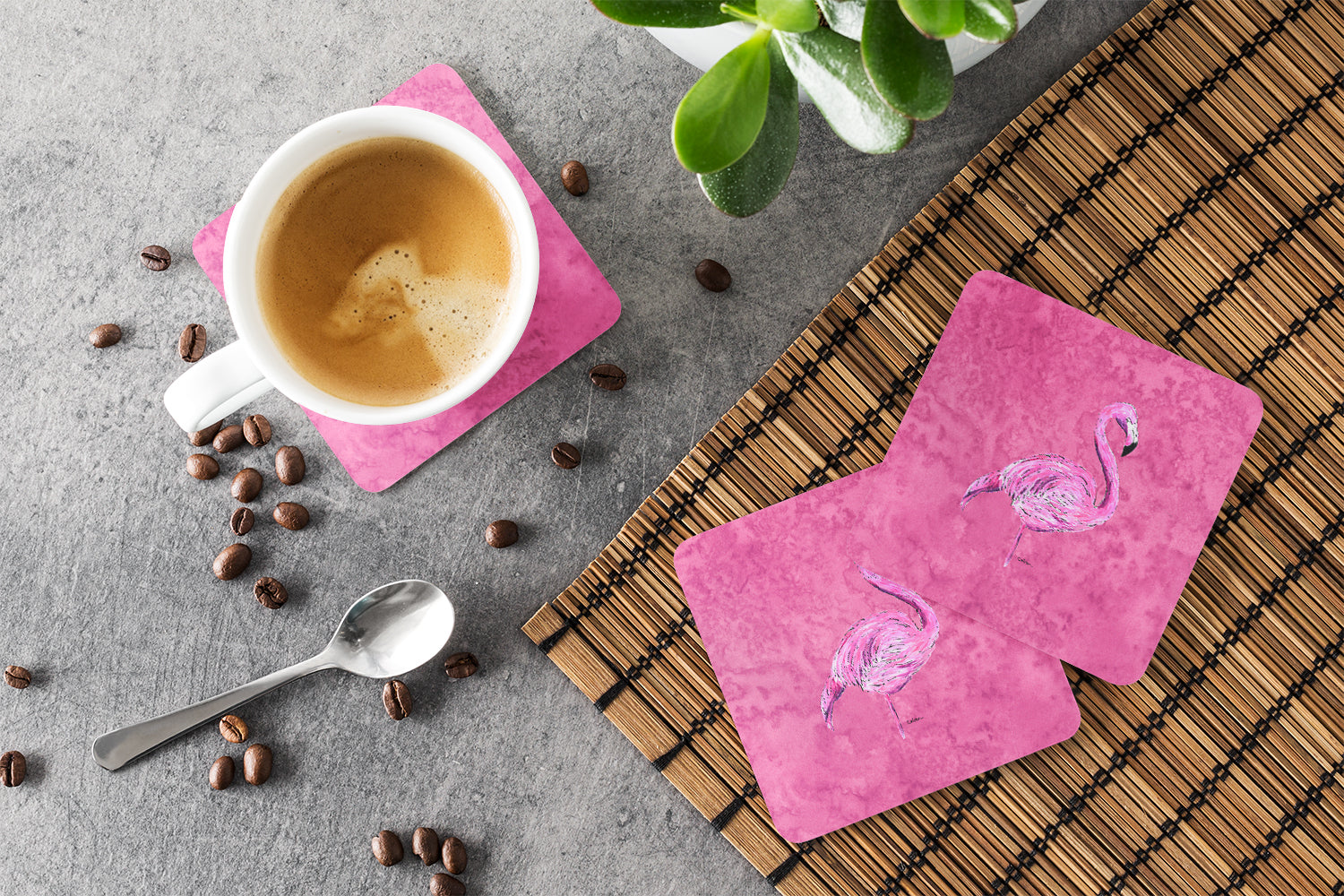 Set of 4 Flamingo on Pink Foam Coasters - the-store.com