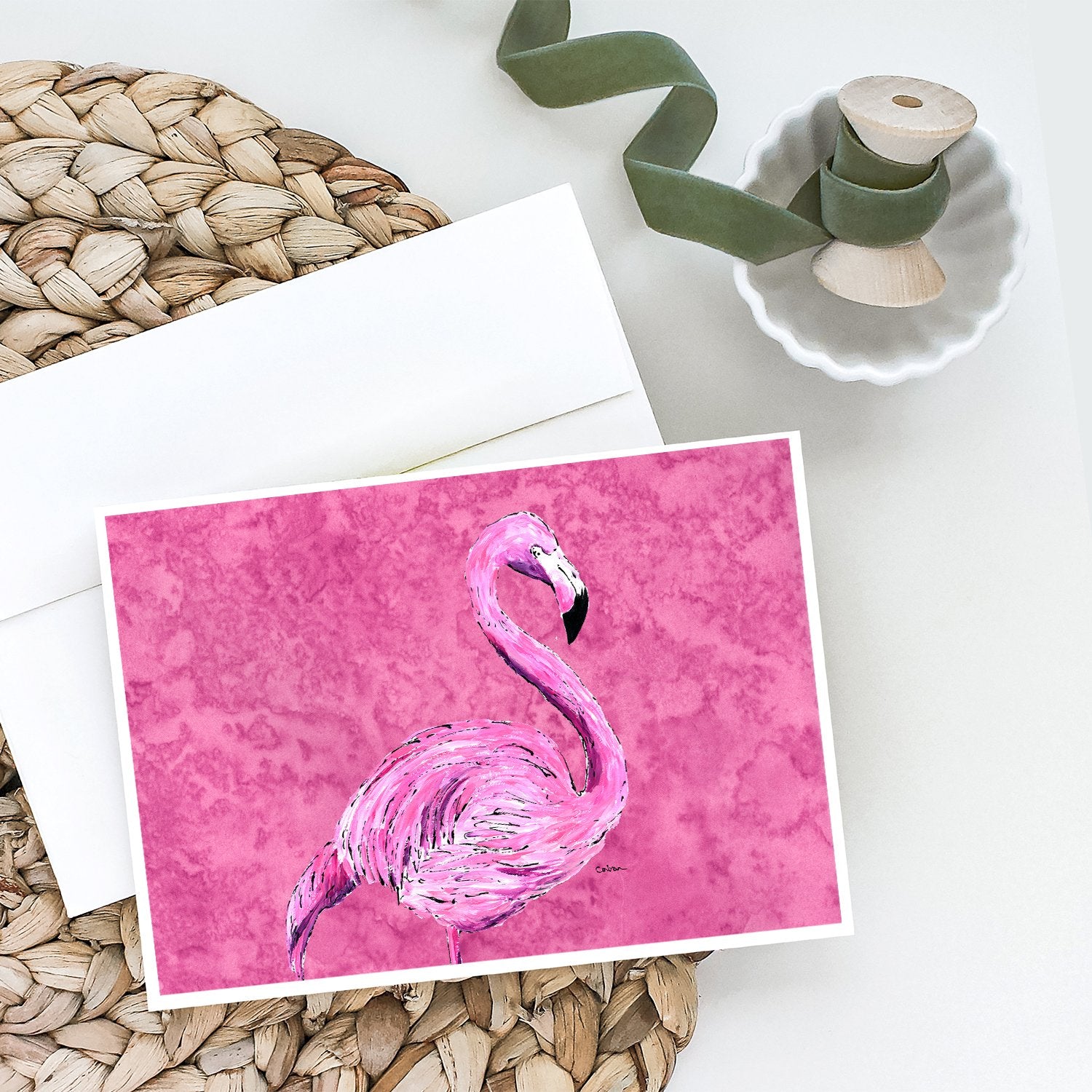 Flamingo on Pink Greeting Cards and Envelopes Pack of 8 - the-store.com