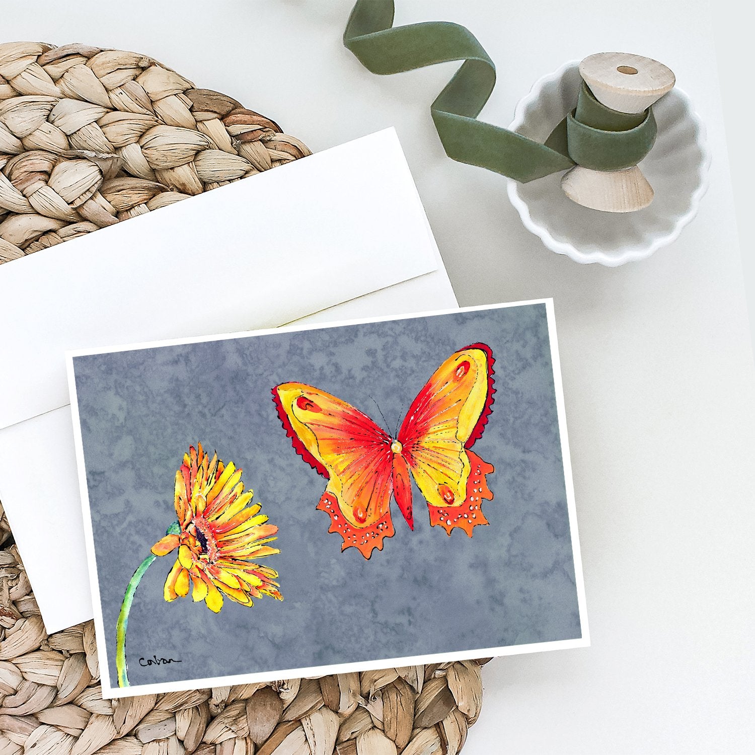 Buy this Gerber Daisy and Buttefly Greeting Cards and Envelopes Pack of 8