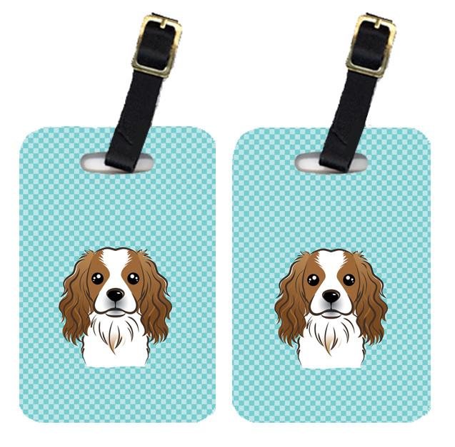 Pair of Checkerboard Blue Cavalier Spaniel Luggage Tags BB1162BT by Caroline&#39;s Treasures