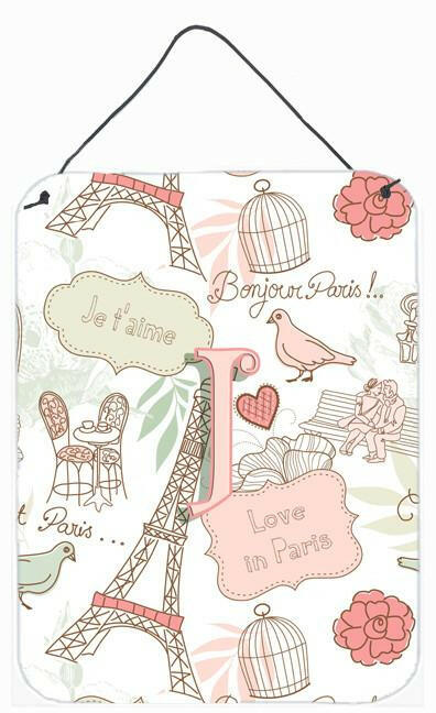 Letter J Love in Paris Pink Wall or Door Hanging Prints CJ2002-JDS1216 by Caroline&#39;s Treasures