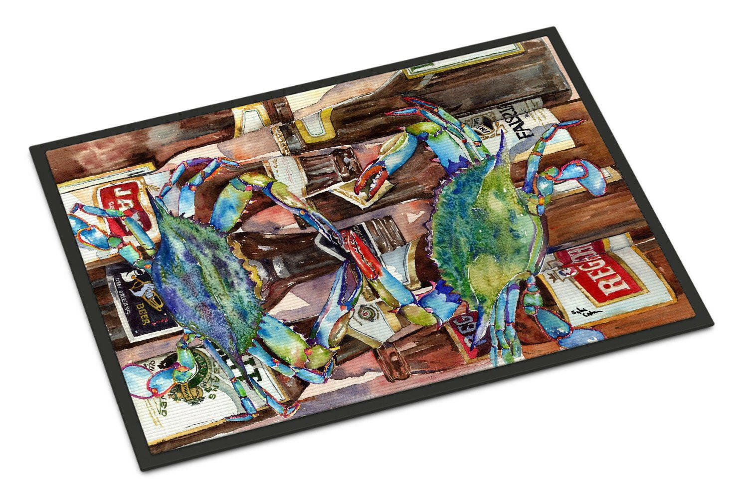 Blue Crabby New Orleans Beer Bottles Indoor or Outdoor Mat 18x27 - the-store.com