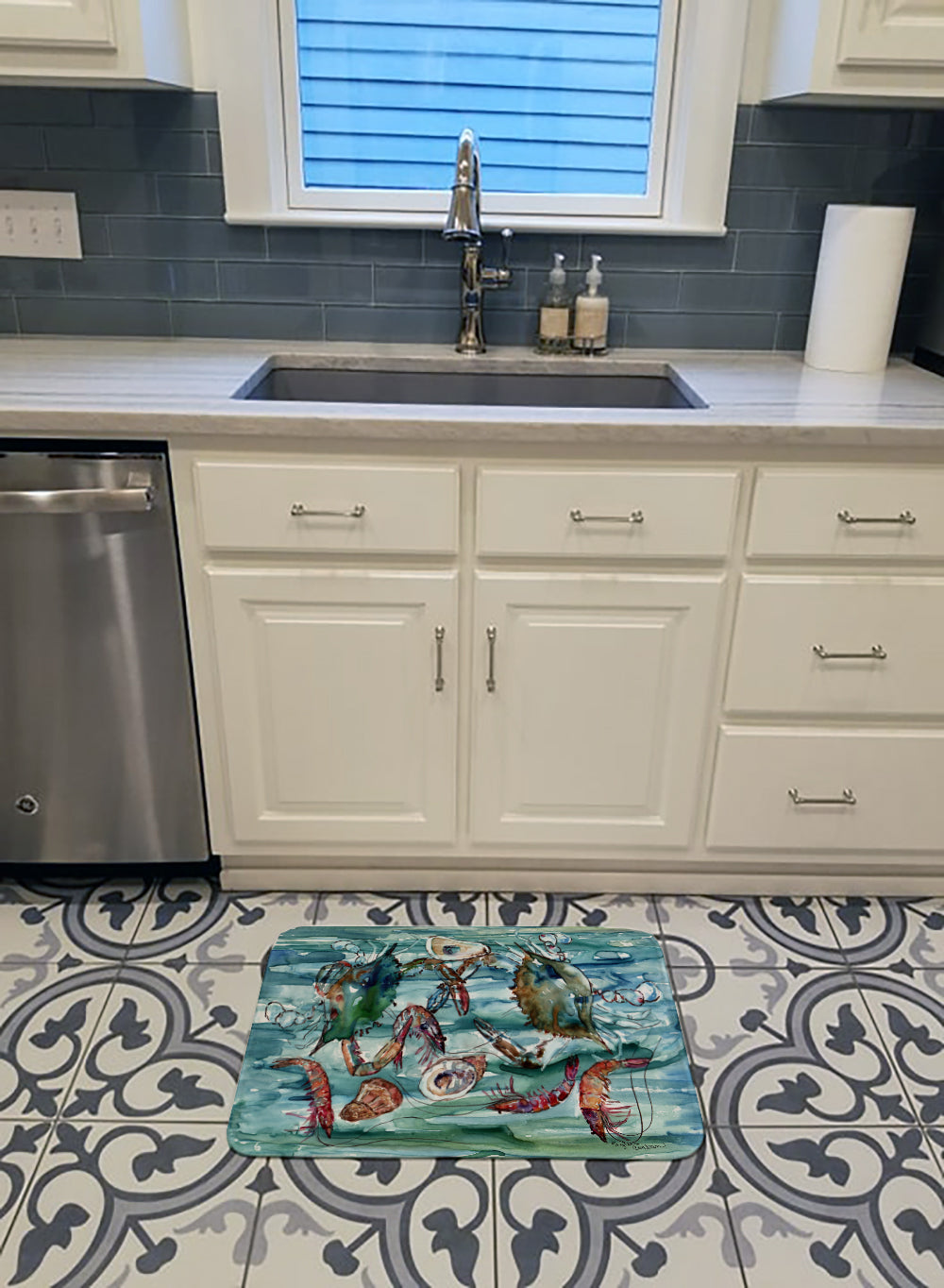 Crabs, Shrimp and Oysters in Water Machine Washable Memory Foam Mat 8944RUG - the-store.com