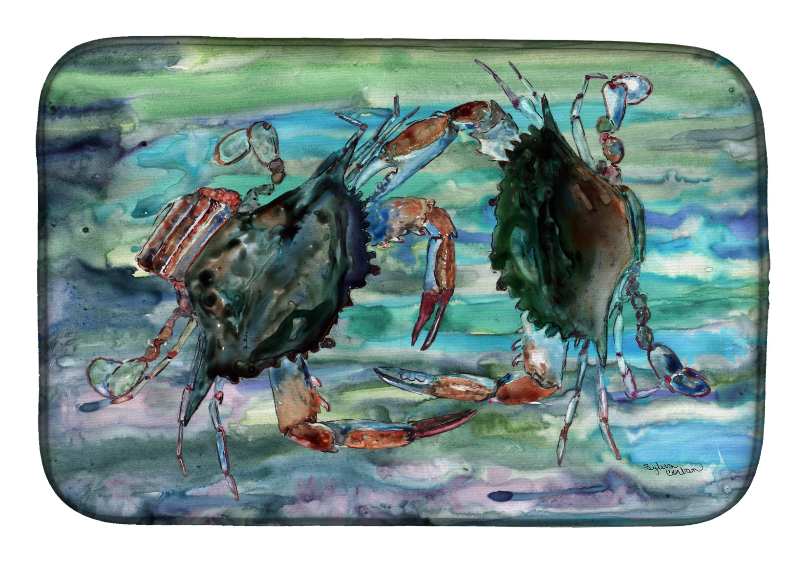 Watery Teal and Purple Crabs Dish Drying Mat 8954DDM  the-store.com.