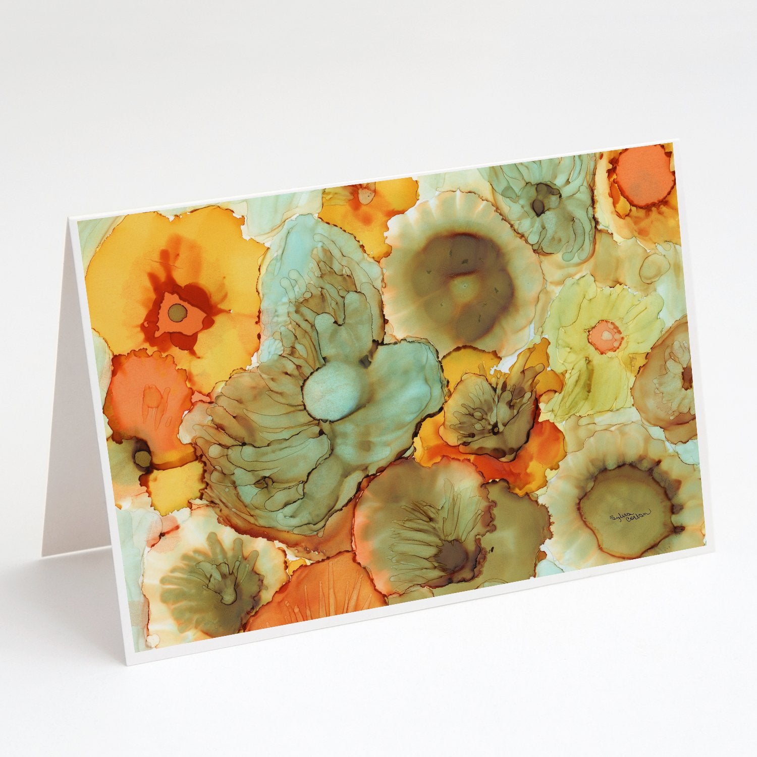 Buy this Abstract Flowers Teal and orange Greeting Cards and Envelopes Pack of 8