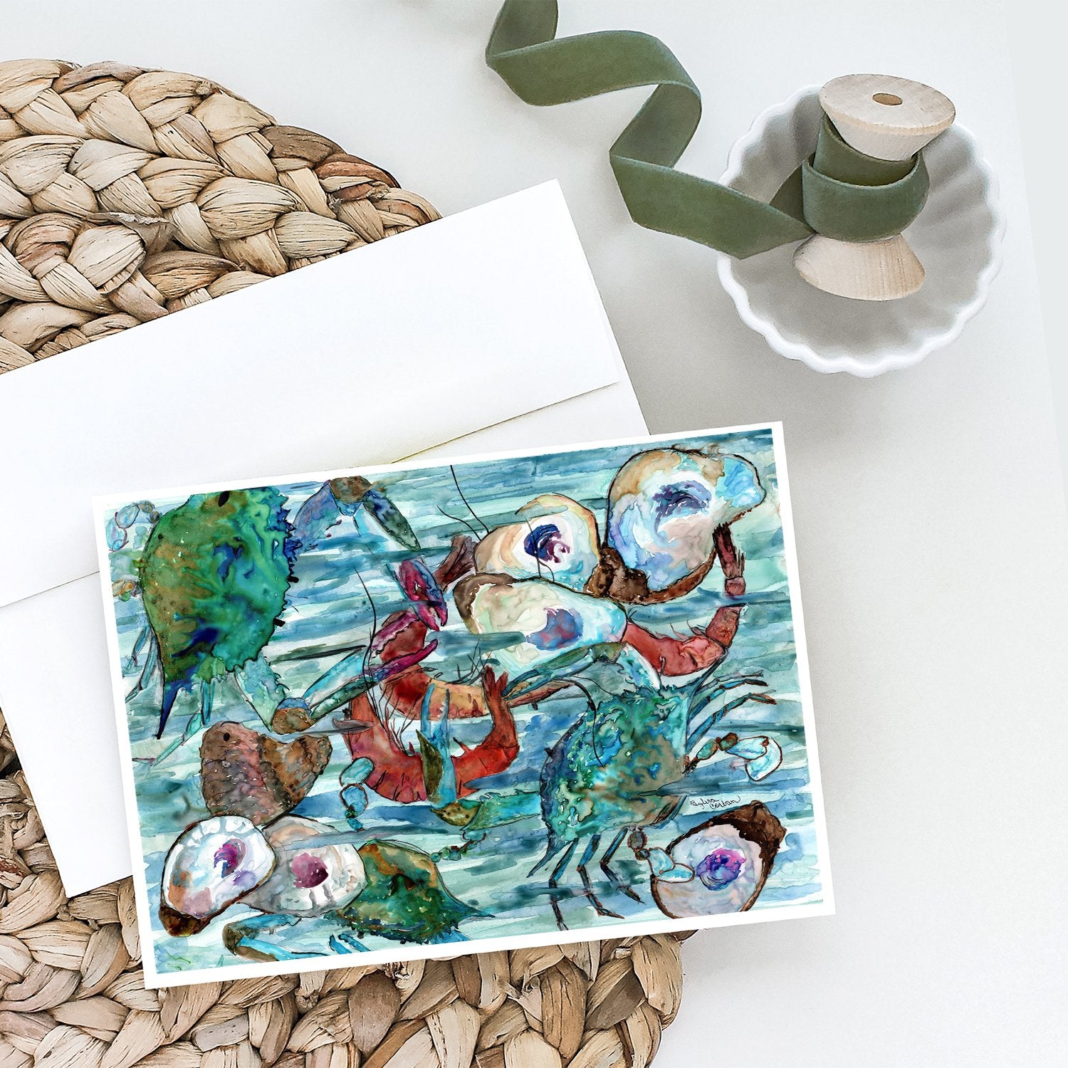 Buy this Watery Shrimp, Crabs and Oysters Greeting Cards and Envelopes Pack of 8