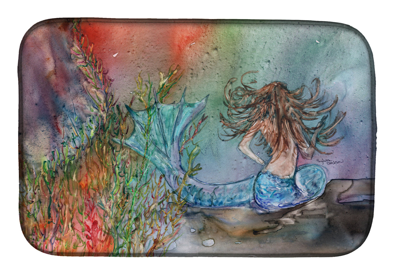 Brunette Mermaid Water Fantasy Dish Drying Mat 8972DDM  the-store.com.