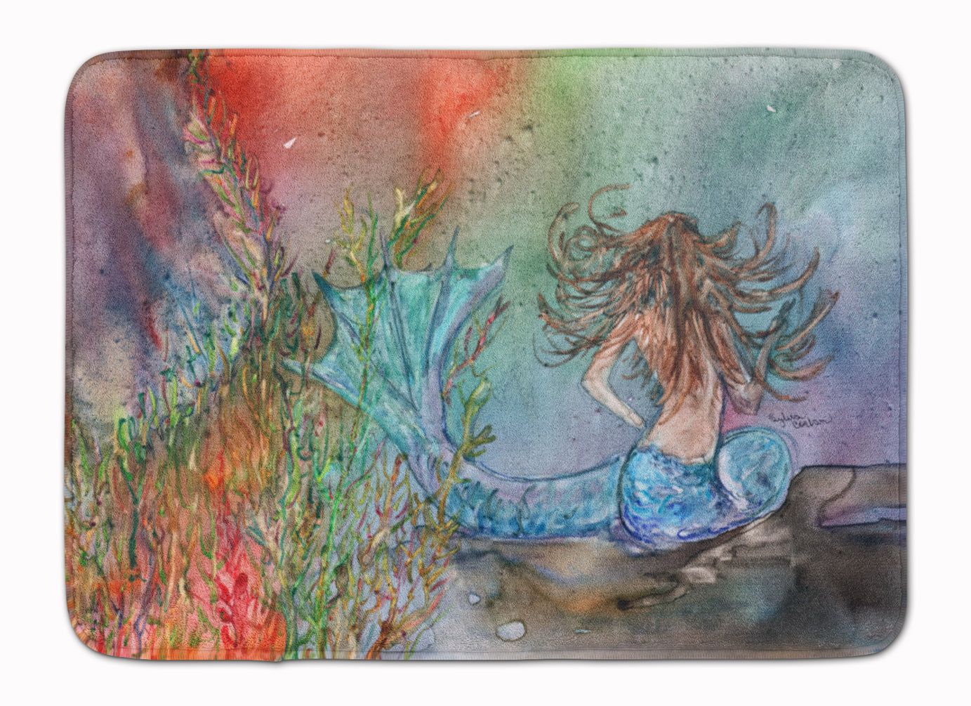 Brunette Mermaid Water Fantasy Machine Washable Memory Foam Mat 8972RUG - the-store.com