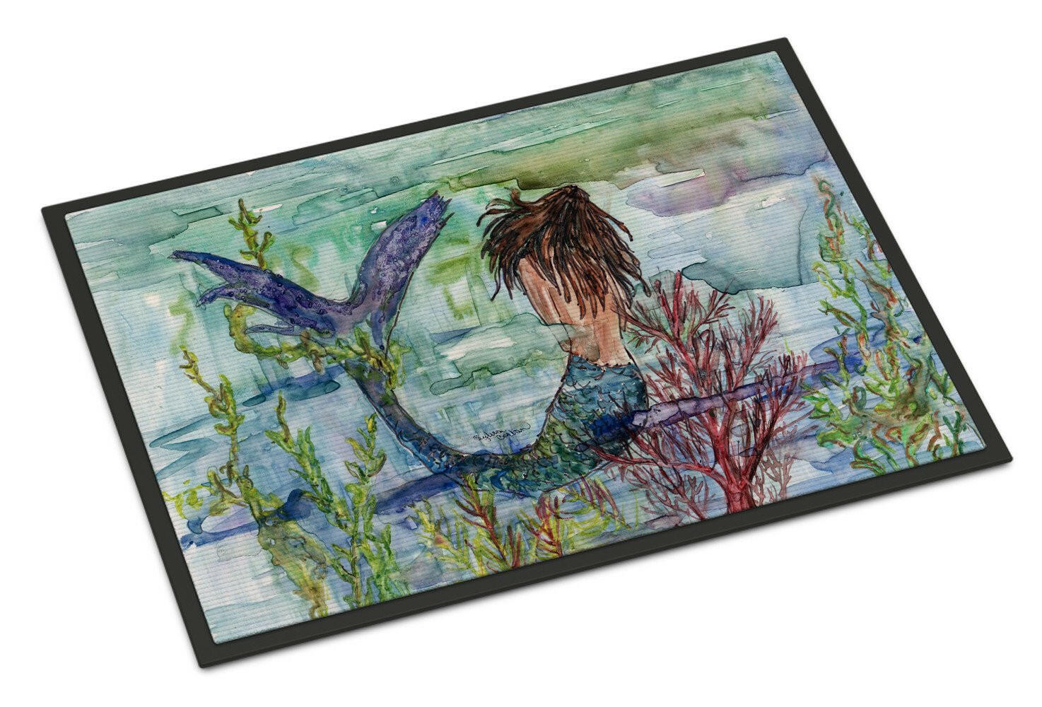 Brunette Mermaid Coral Fantasy Indoor or Outdoor Mat 24x36 8973JMAT - the-store.com