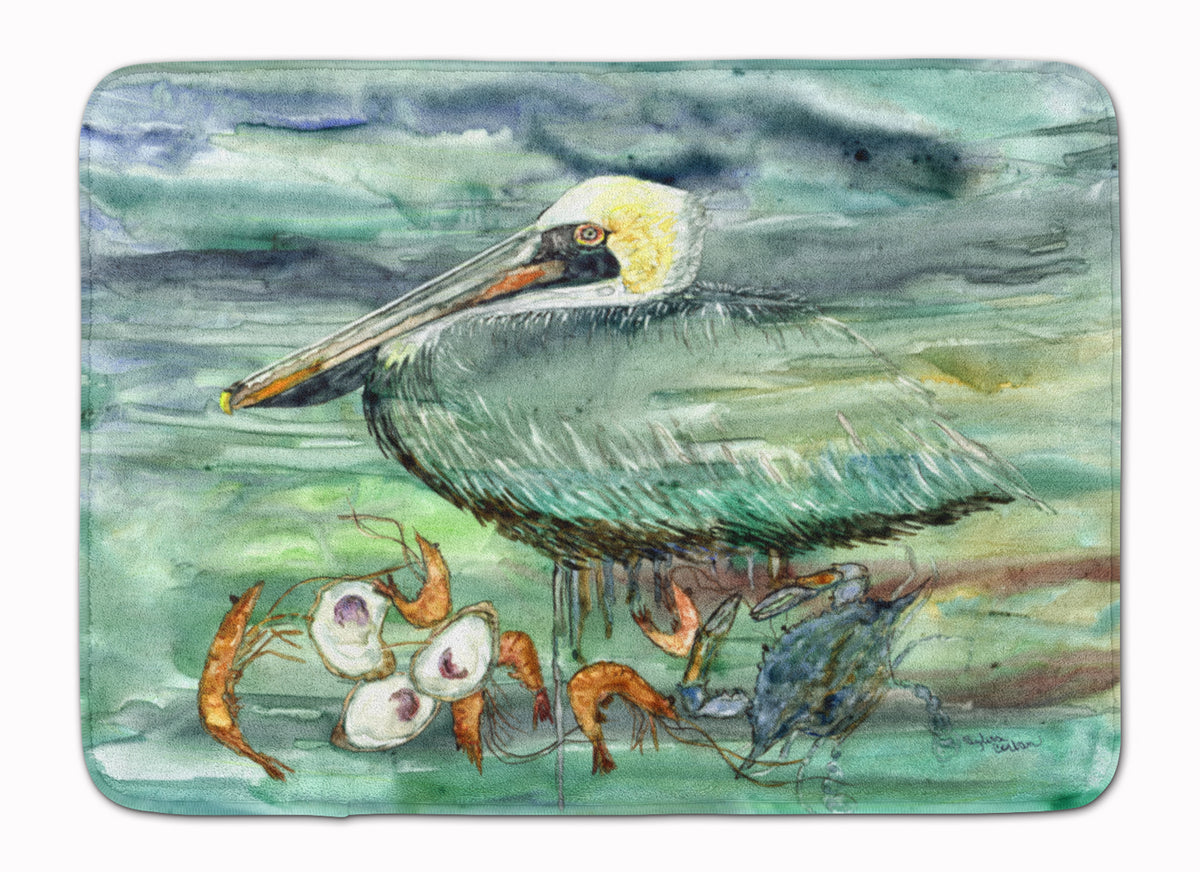 Watery Pelican, Shrimp, Crab and Oysters Machine Washable Memory Foam Mat 8978RUG - the-store.com