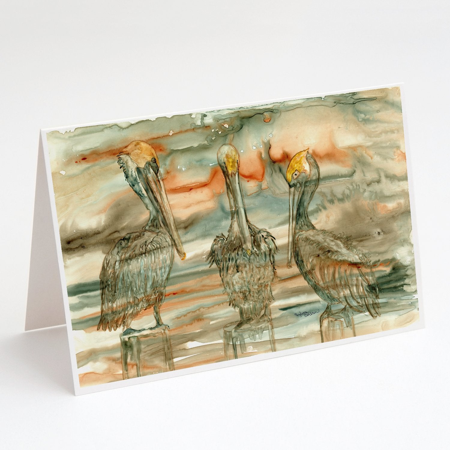 Buy this Pelicans on their perch Abstract Greeting Cards and Envelopes Pack of 8